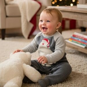 BABY GAP Gray and Cream Yeti Baby One Piece Sweater Size 6-12 Months